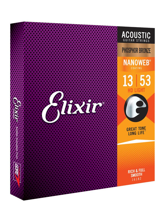 Elixir 16182 Nanoweb Phosphor Bronze HD Acoustic Guitar Strings 13-53