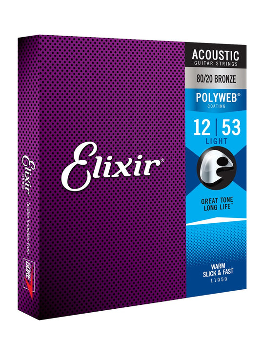 Elixir 11050 Polyweb 80/20 Bronze Light Acoustic Guitar Strings 12-53