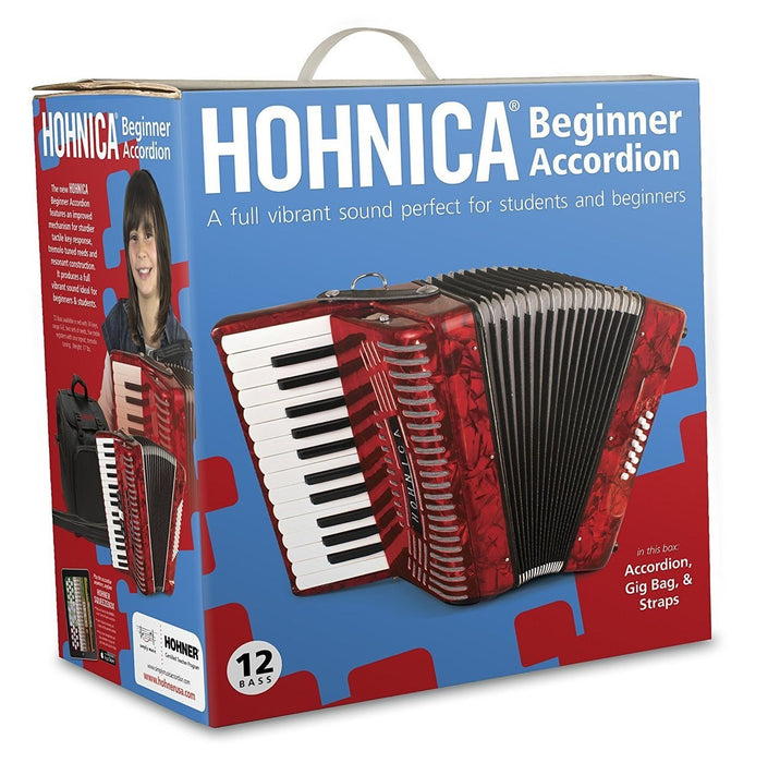 Hohner Hohnica 1303 12 Bass Student Piano Accordion - Red
