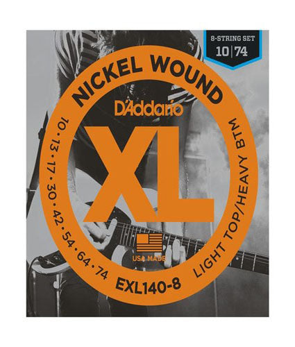 EXL140-8 Nickel Wound, 8-String, Light Top/Heavy Bottom, 10-74 Electric Stirngs