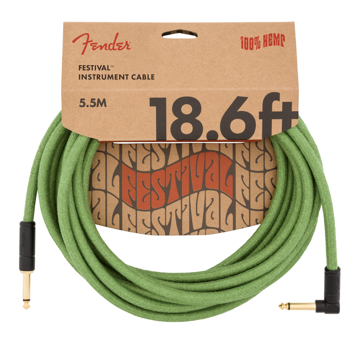 Fender 18.6' Angled Festival Instrument Cable, Pure Hemp - Green