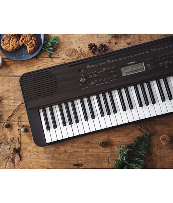 Yamaha PSR-E360 61-Key Touch Sensitive Portable Keyboard with Power Supply - Dark Walnut