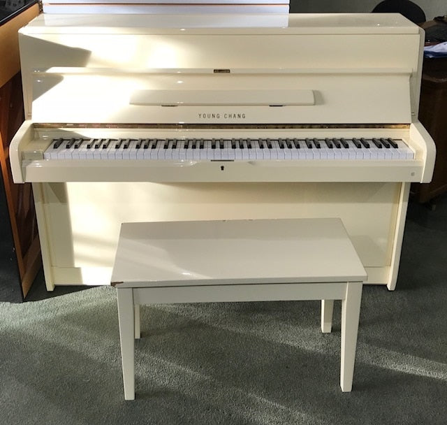 Young Chang Euro Style Upright Piano | Polished White | Used