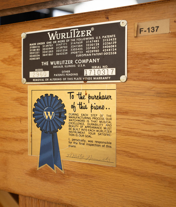 1982 Wurlitzer Model 2960 Studio Upright Piano - Serial No. 1710317 | Used