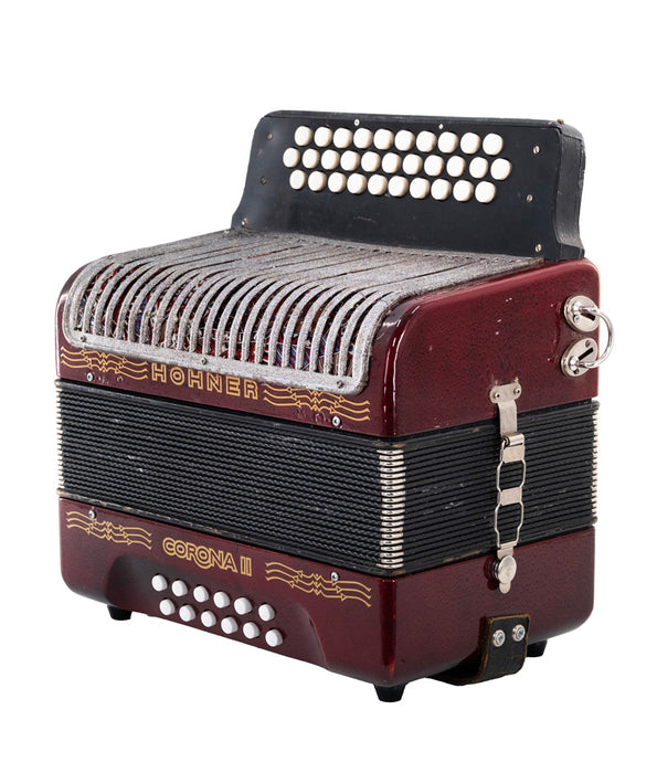 Pre-Owned Hohner Corona II G/C/F Diatonic Accordion - Red | Used