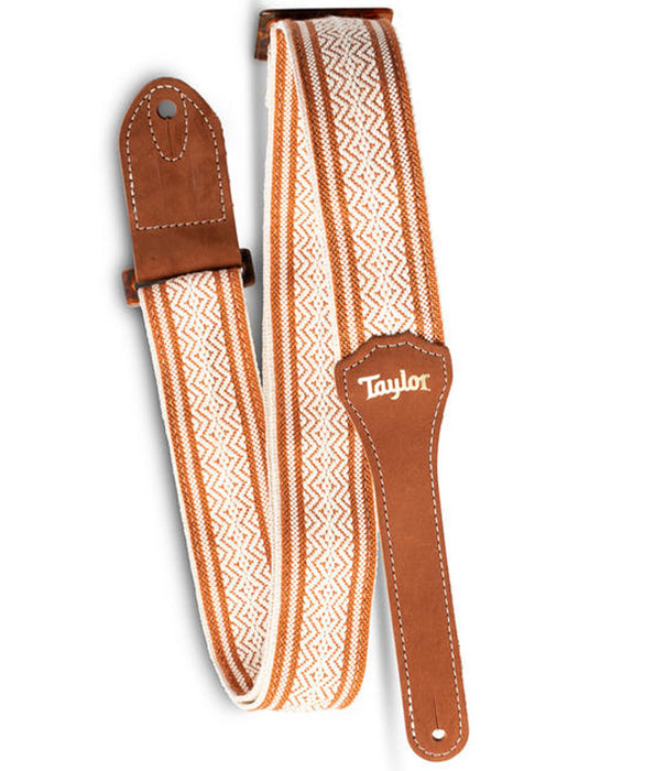 Taylor Academy Series Jacquard/Leather Guitar Strap, White/Brown, 2”