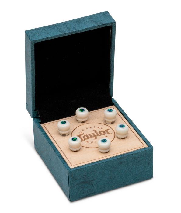 Taylor Guitars Bone White Bridge Pins with Green Opal Inlays | New
