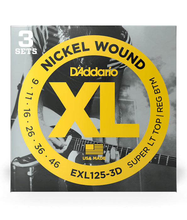 D'Addario EXL125-3D Nickel Wound 9-46 Super Light Top/Regular Bottom Electric Guitar Strings - 3 Pack