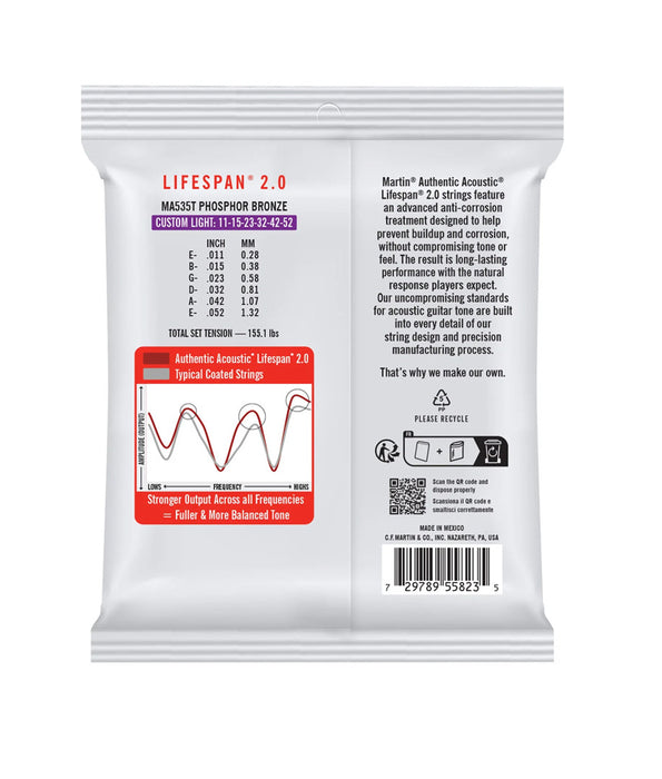 Martin Authentic Acoustic Lifespan 2.0 Guitar Strings Phosphor Bronze - ( Bulk Box 25 sets)- Authentic Treated Light | New