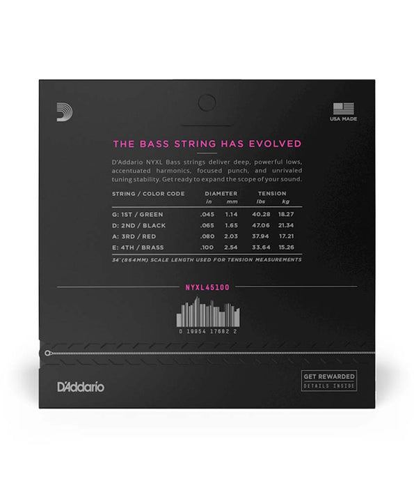 D'Addario NYXL 45-100 Regular Light, Long Scale, Electric Bass Guitar Strings