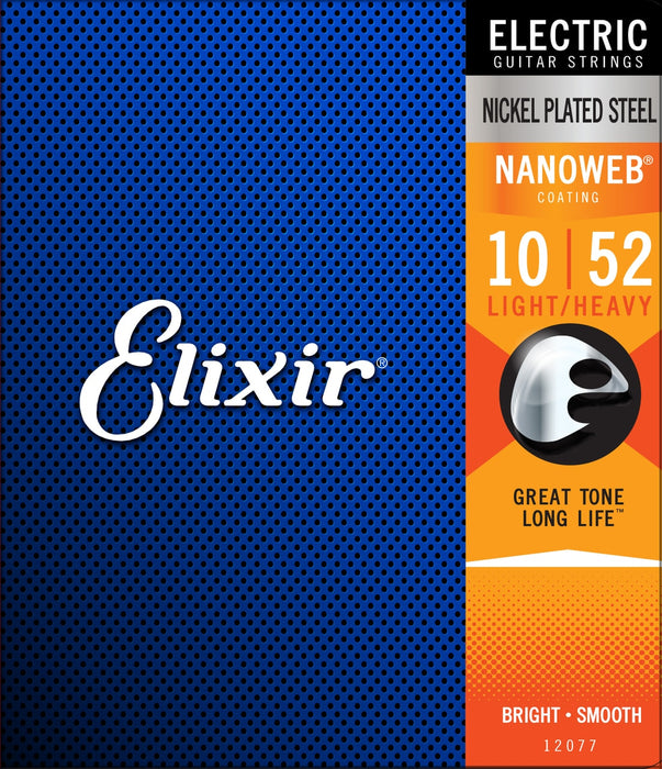Elixir 12077 Nanoweb Light Top Heavy Bottom Electric Guitar Strings 10-52