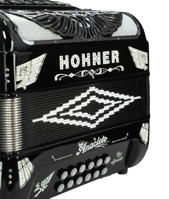 Hohner Anacleto Rey Aguila Two Tone Compact FBE/GCF Accordion - Black and Silver