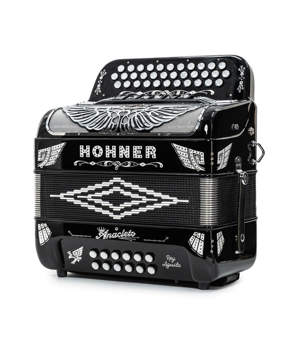 Pre-Owned Hohner Anacleto Rey Aguila Two-Tone FBE/GCF Compact Accordion - Black | Used