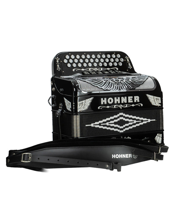 Hohner Anacleto Rey Aguila Two Tone Compact FBE/GCF Accordion - Black and Silver
