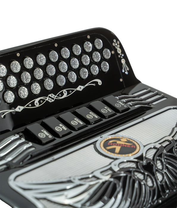 Hohner Anacleto Rey Aguila Two Tone Compact FBE/GCF Accordion - Black and Silver