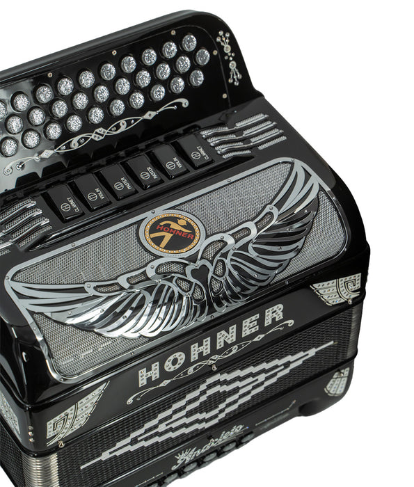 Hohner Anacleto Rey Aguila Two Tone Compact FBE/GCF Accordion - Black and Silver