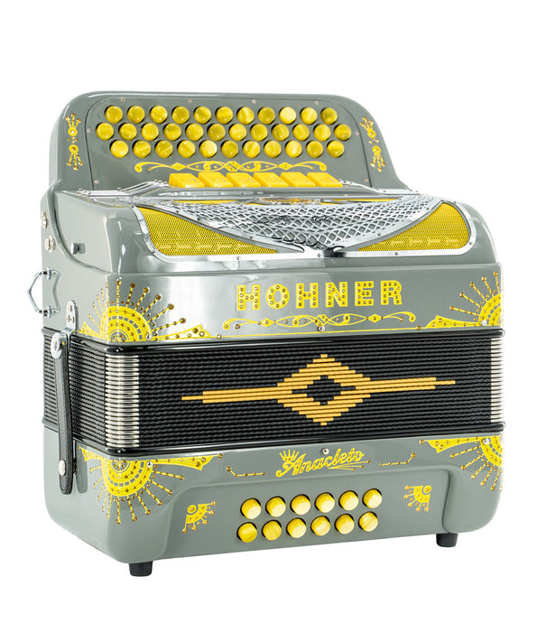Hohner Rey Del Norte Two Tone Button Accordion - Mouse Gray/Yellow | New
