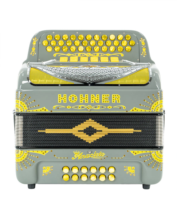 Hohner Rey Del Norte Two Tone Button Accordion - Mouse Gray/Yellow | New