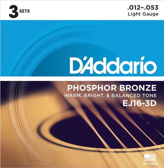 D'addario EJ16 3pk Phosphor Bronze Light 12-53