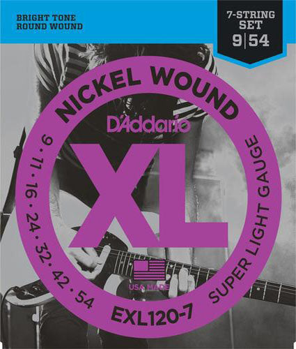 D'Addario EXL120-7 Nickel Wound, 7-String, Super Light, 9-54 Electric Strings