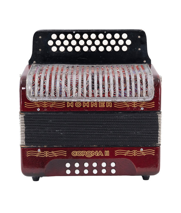 Pre-Owned Hohner Corona II G/C/F Diatonic Accordion - Red | Used