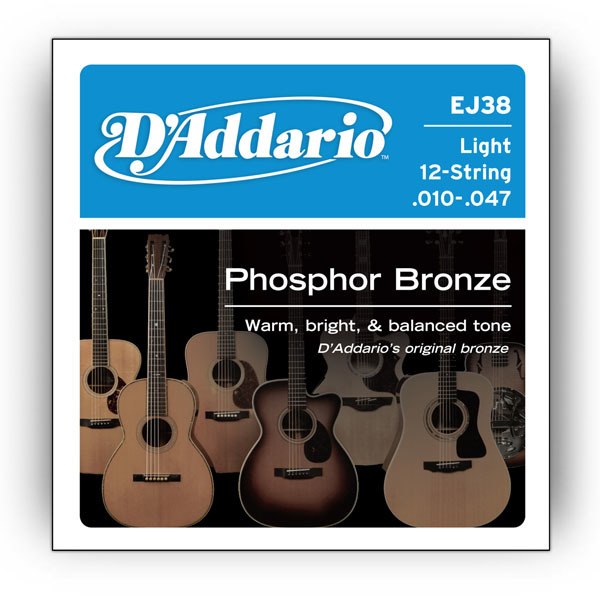 D'Addario EJ38 12-String Phosphor Bronze Guitar Strings, Light, 10-47