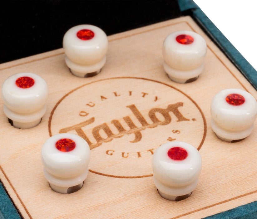 Taylor Guitars Bone White Bridge Pins with Red Opal Inlays | New