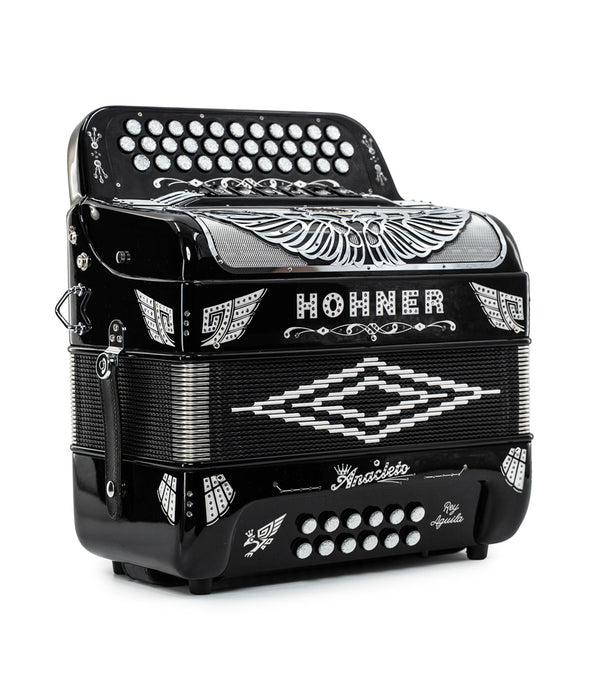 Pre-Owned Hohner Anacleto Rey Aguila Two-Tone FBE/GCF Compact Accordion - Black | Used
