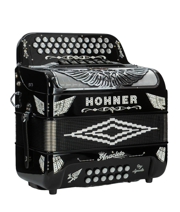 Hohner Anacleto Rey Aguila Two Tone Compact FBE/GCF Accordion - Black and Silver