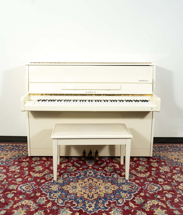 Samick U-110A White Upright Piano | Polished White | SN: 604845 | Used