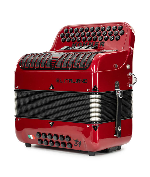 Pre-Owned Hohner Anacleto El Italiano III 5 Switch Compact GCF Accordion - Red | Used