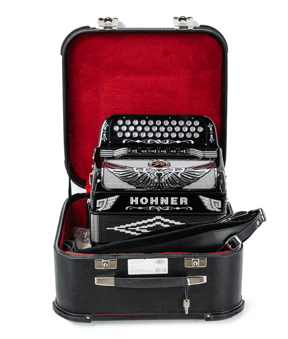 Pre-Owned Hohner Anacleto Rey Aguila Two-Tone FBE/GCF Compact Accordion - Black | Used