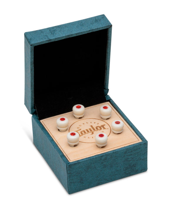 Taylor Guitars Bone White Bridge Pins with Red Opal Inlays | New