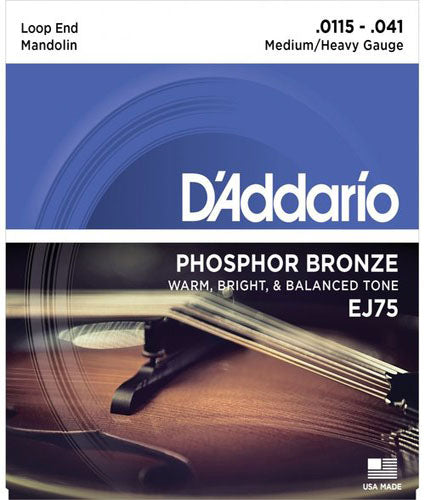 Daddario EJ75 Mandolin Strings, Phosphor Bronze, Medium/Heavy, 11.5-41