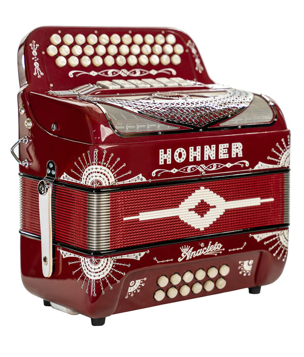 Pre-Owned Hohner Anacleto Norteno Two Tone Compact FBE/EAD Accordion - Red | Used