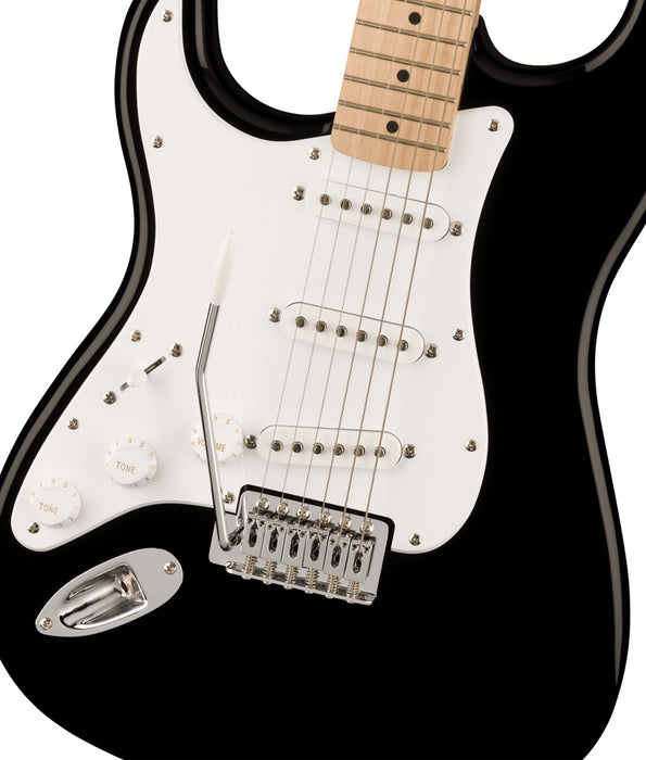 Squier Sonic Stratocaster Electric Guitar - Black, Maple Fingerboard, White Pickguard (Left-handed) | New