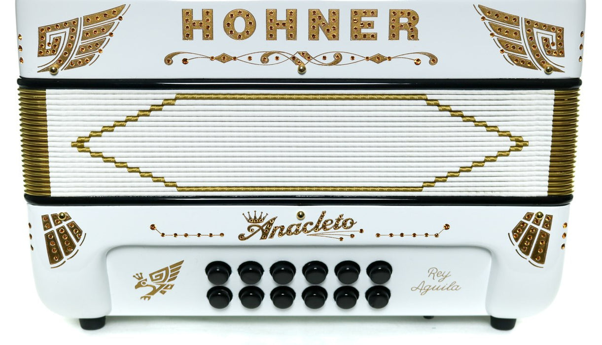 Hohner Anacleto Rey Aguila 5S FBbEb Compact Accordion White & Gold