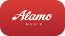Alamo Music logo on a red background