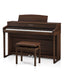 Kawai CA401 Digital Piano in Mocha Walnut color with a matching bench, featuring an 88-key wooden-key keyboard and a full-length pedal.