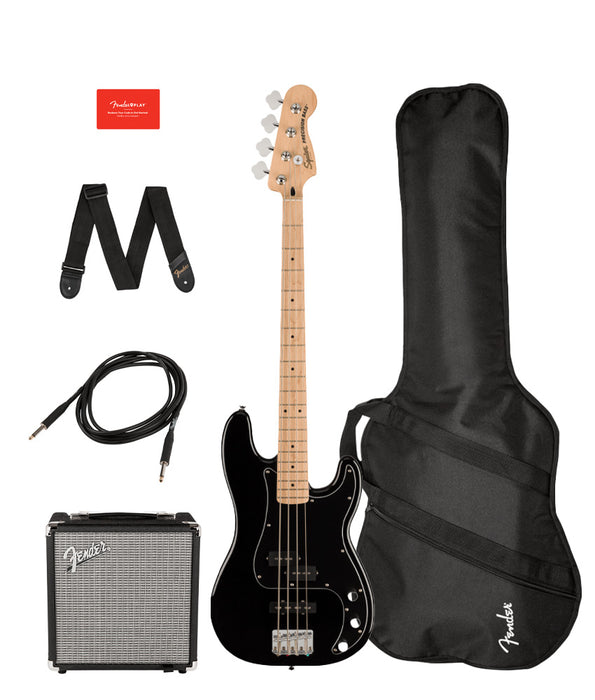 Pre-Owned Squier Affinity Precision Bass PJ Guitar Pack, Maple Fingerboard - Black