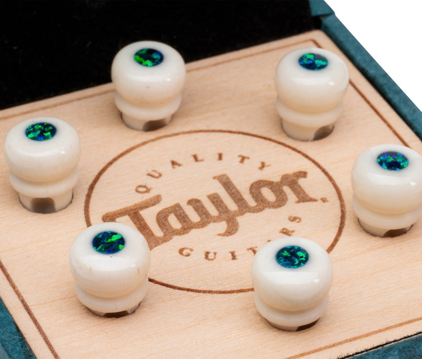 Taylor Guitars Bone White Bridge Pins with Green Opal Inlays | New