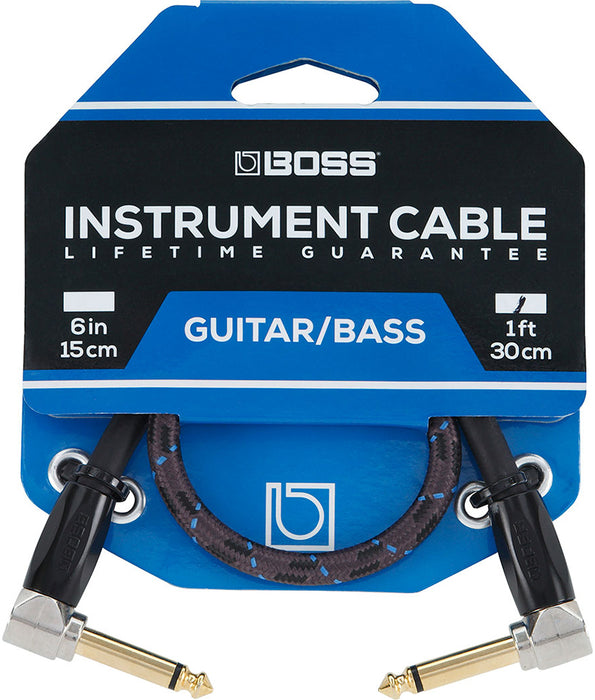 Boss BIC-1AA 1ft / 30cm Instrument Cable, Angled/Angled 1/4" jack