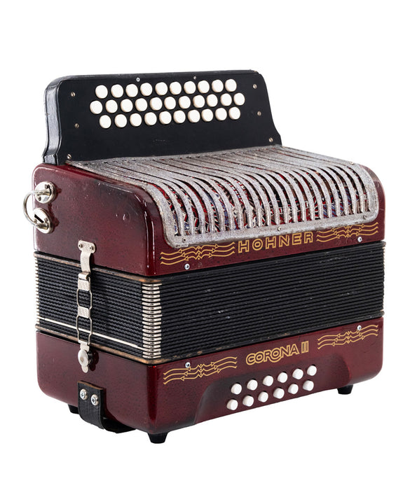 Pre-Owned Hohner Corona II G/C/F Diatonic Accordion - Red | Used