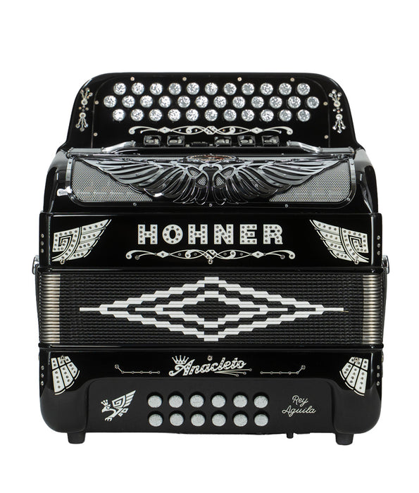 Hohner Anacleto Rey Aguila Two Tone Compact FBE/GCF Accordion - Black and Silver