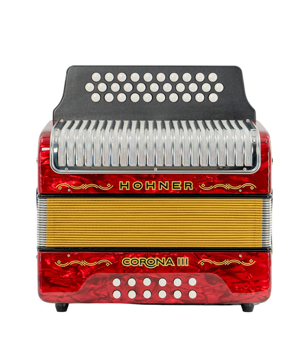 Hohner Corona III B/Eb/Ab Accordion- Red | New