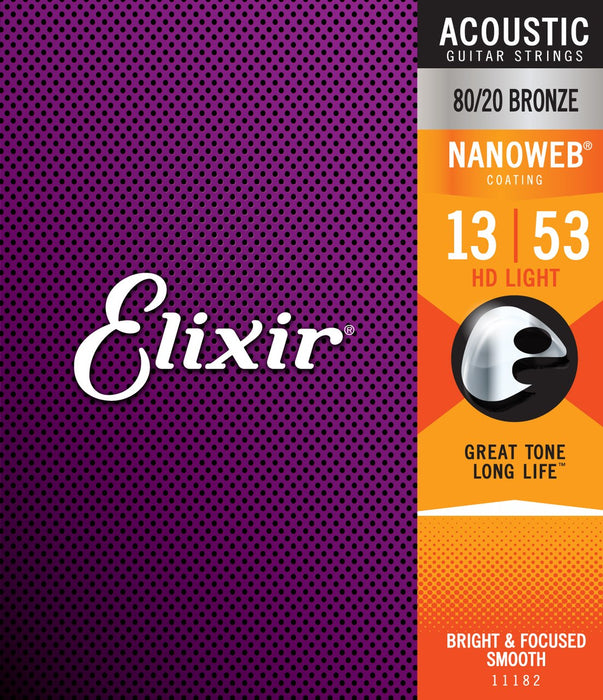 Elixir Nanoweb 80/20 Bronze HD Acoustic Guitar Strings 13-53