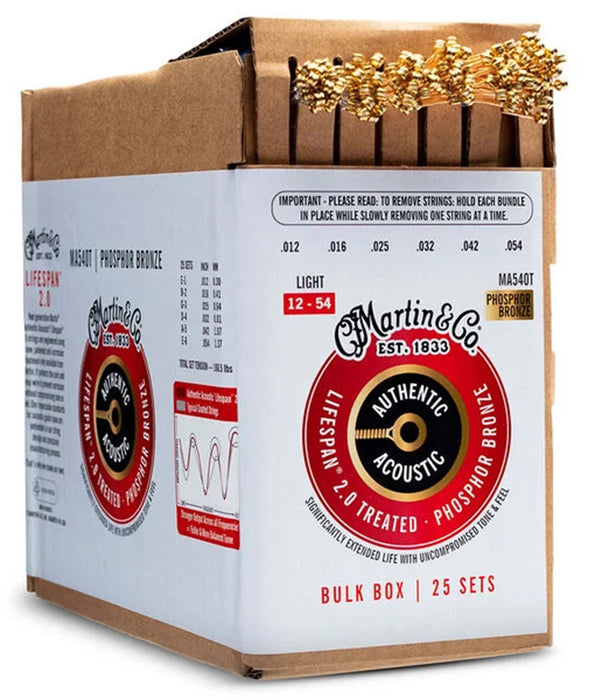 Martin Authentic Acoustic Lifespan 2.0 Guitar Strings Phosphor Bronze - ( Bulk Box 25 sets)- Authentic Treated Light | New