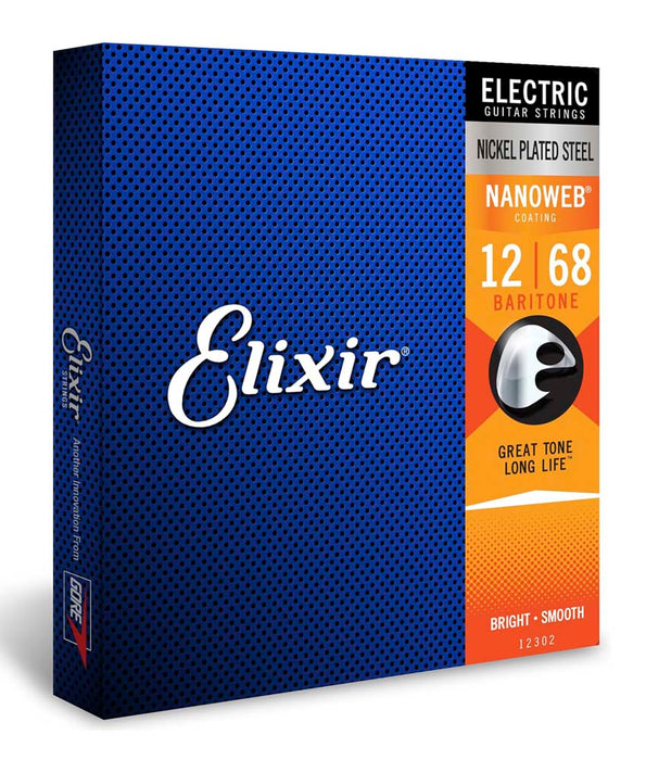 Elixir 12302 Nanoweb Nickel Plated Steel Electric Guitar Baritone Strings 12-68