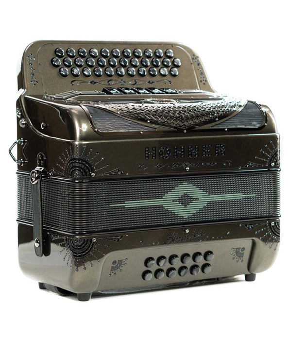Pre Owned Hohner Anacleto Rey Del Norte III Compact GCF Accordion - Gun Metal Gray Metallic | Used