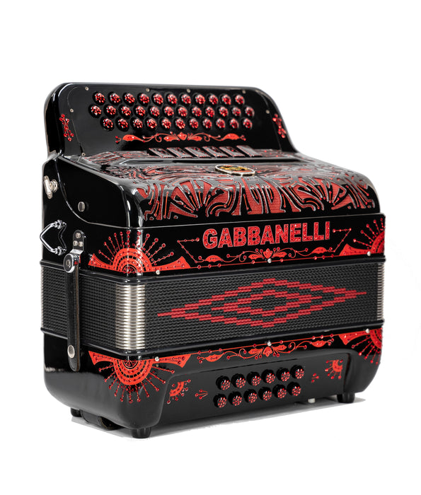 Pre-Owned Gabbanelli Two-Tone Accordion FBbEb-EAD Fa/Mi - Black/Red Sparkle | Used